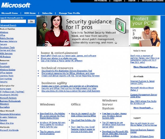 Homepage Microsoft.com 2003