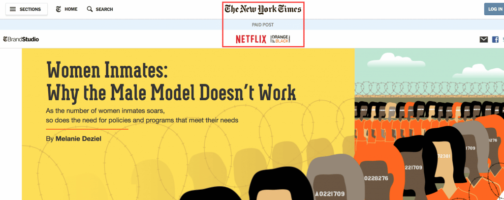 Native advertising New York Times & Netflix & Orange is the new black