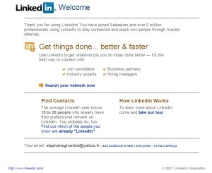 Quasiment vintage, le mail reçu de LinkedIn en 2007