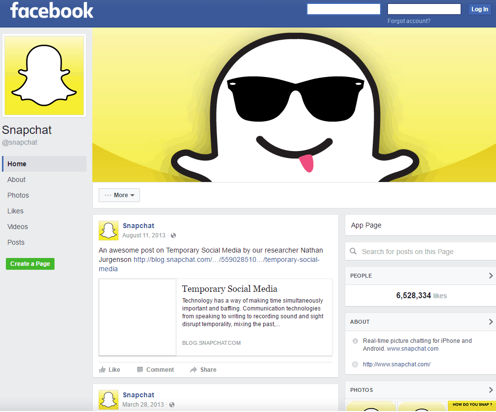 Snapchat Page Facebook