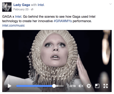ancienne version du branded content sur Facebook avec Lady Gaga et Intel