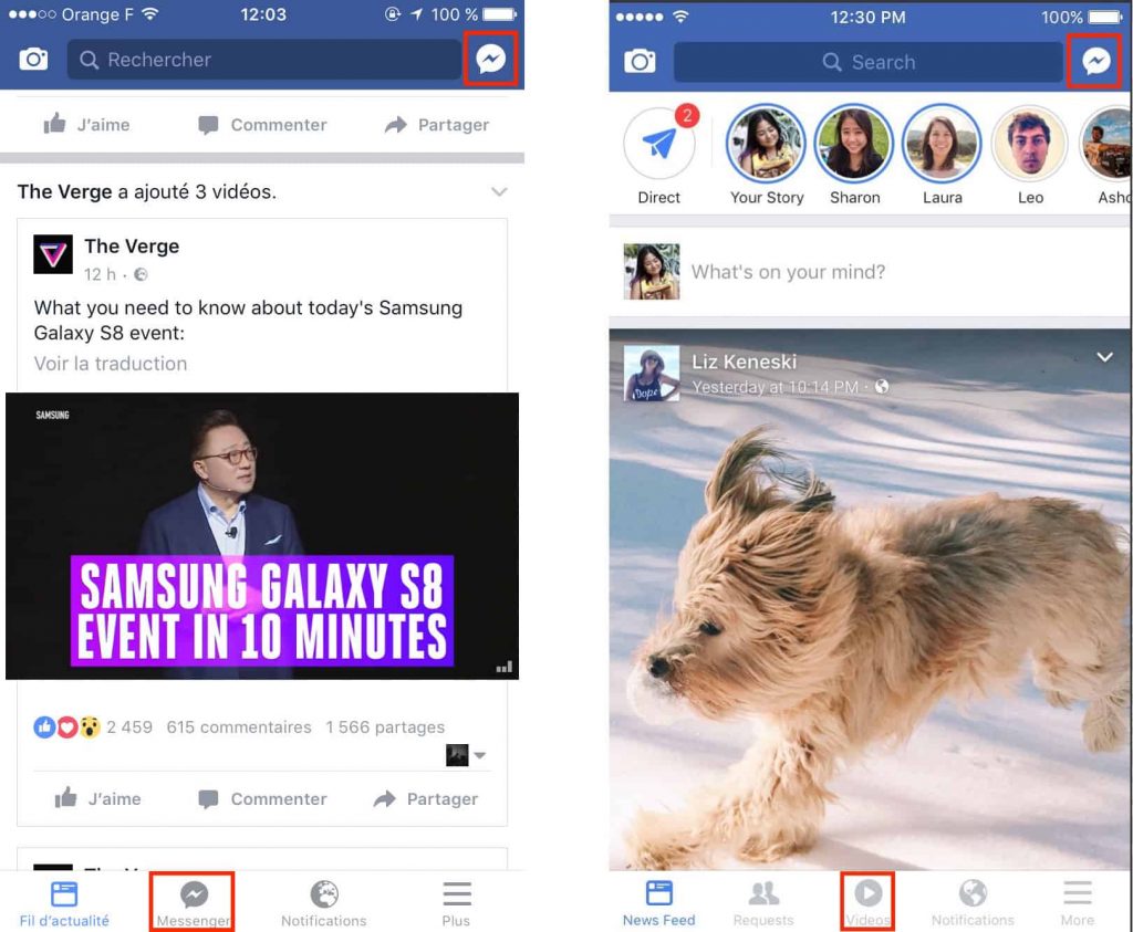 facebook difference interface messenger