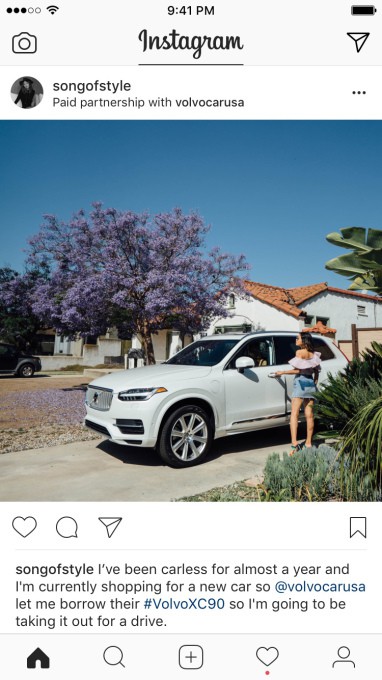 Branded content de Volvo sur Instagram