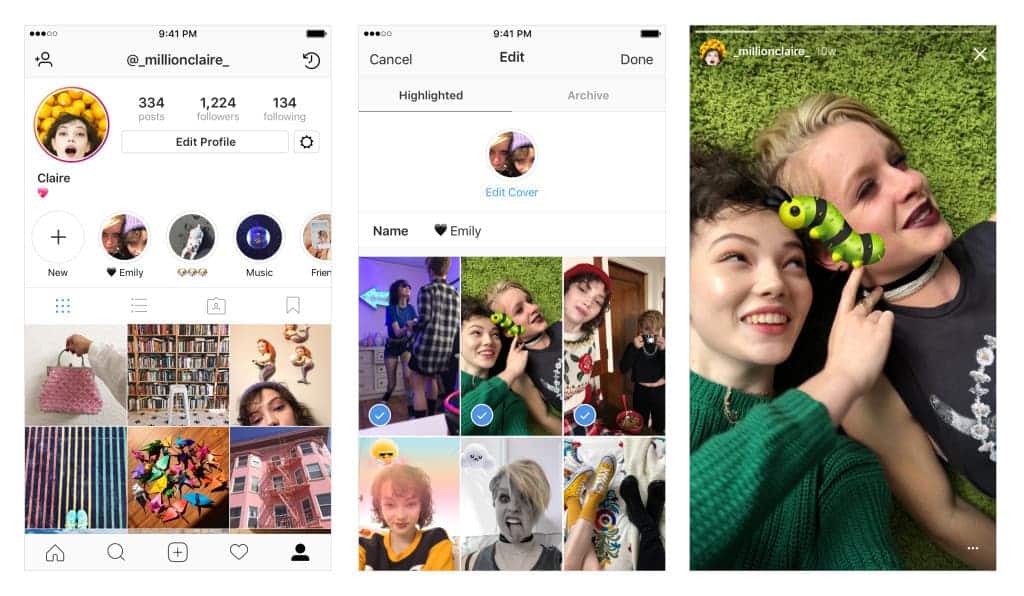 Aperçu de Instagram Stories Highlights sur iOS