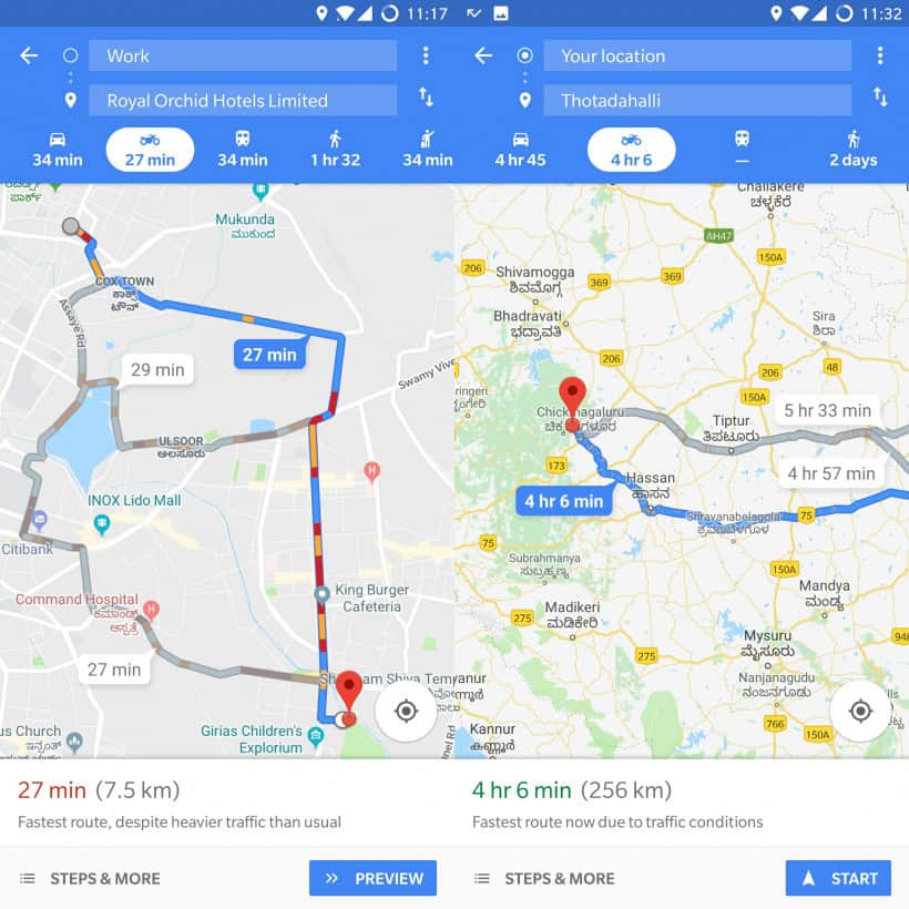 mode deux roues Google Maps