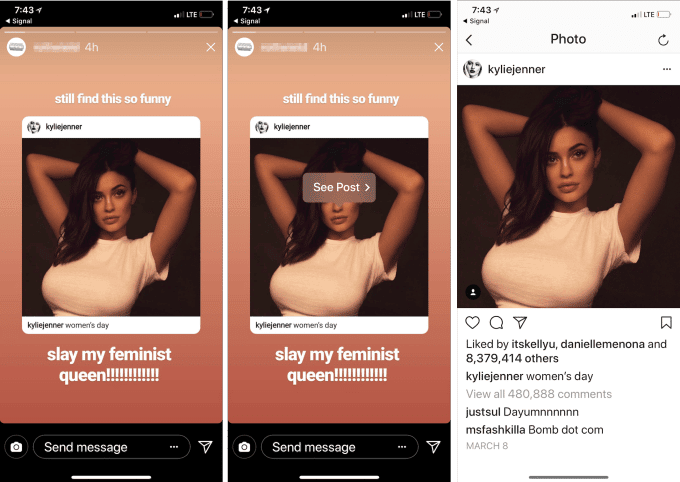 Instagram testerait le partage de publication dans les stories
