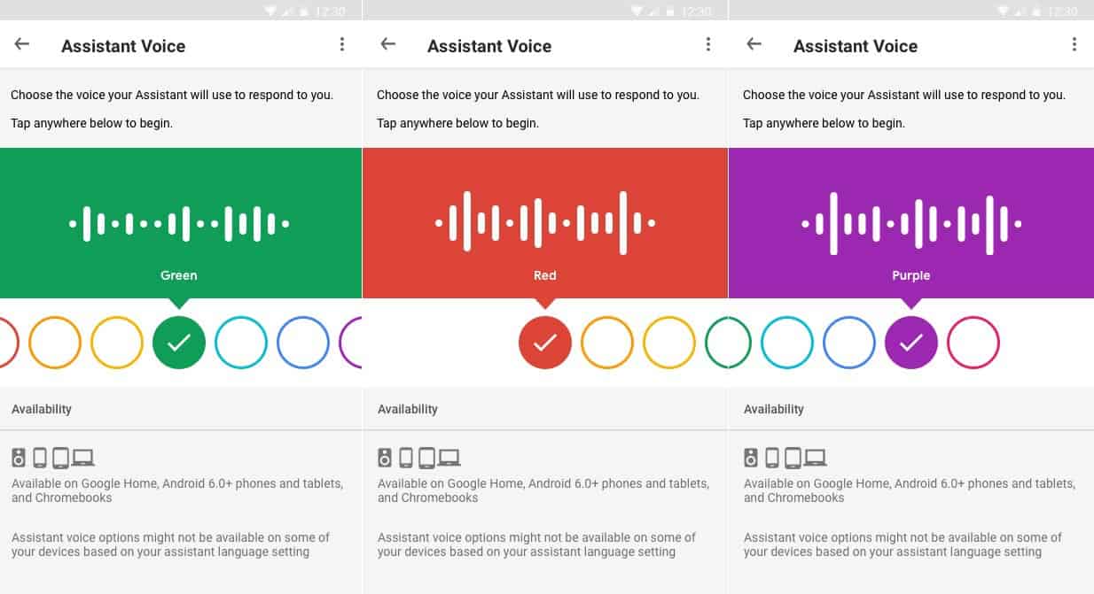 Nouvelle interface pour choisir une voix personnalisée à l'Assistant Google