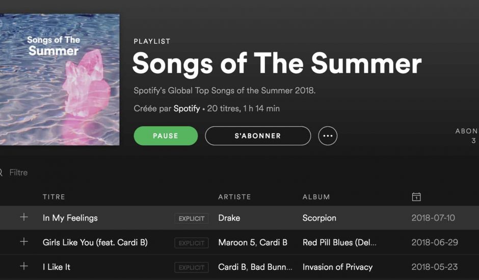 Spotify sort son classement des chansons les plus écoutées durant l'été