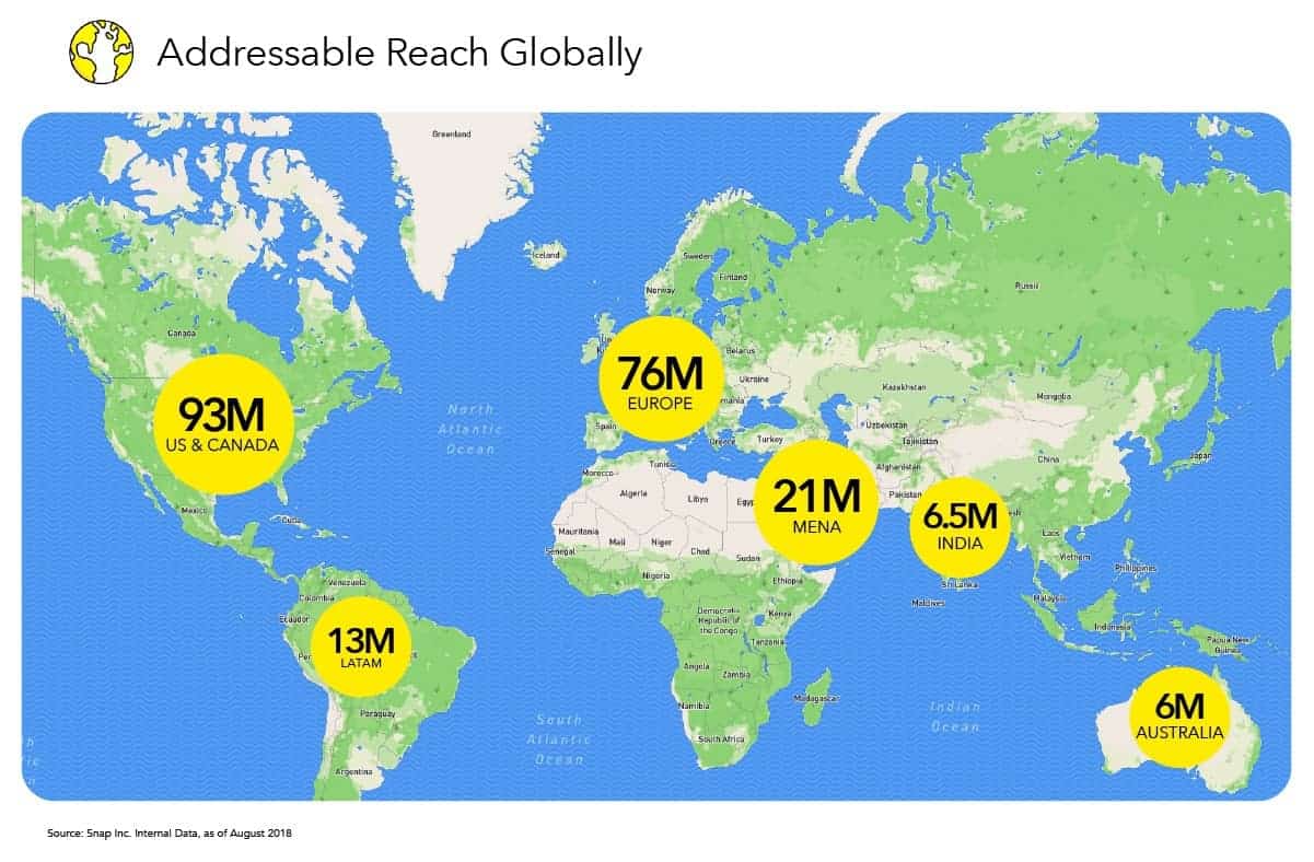 Snapchat : découvrez la portée potentielle des publicités dans le monde