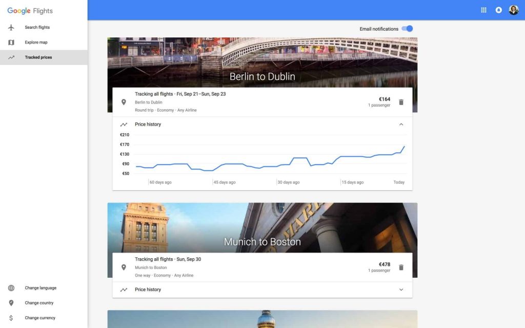 Capture d'écran de Google Flights 2.0