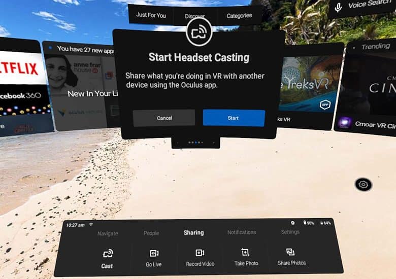 Possibilité de partager les sessions sur Oculus Go