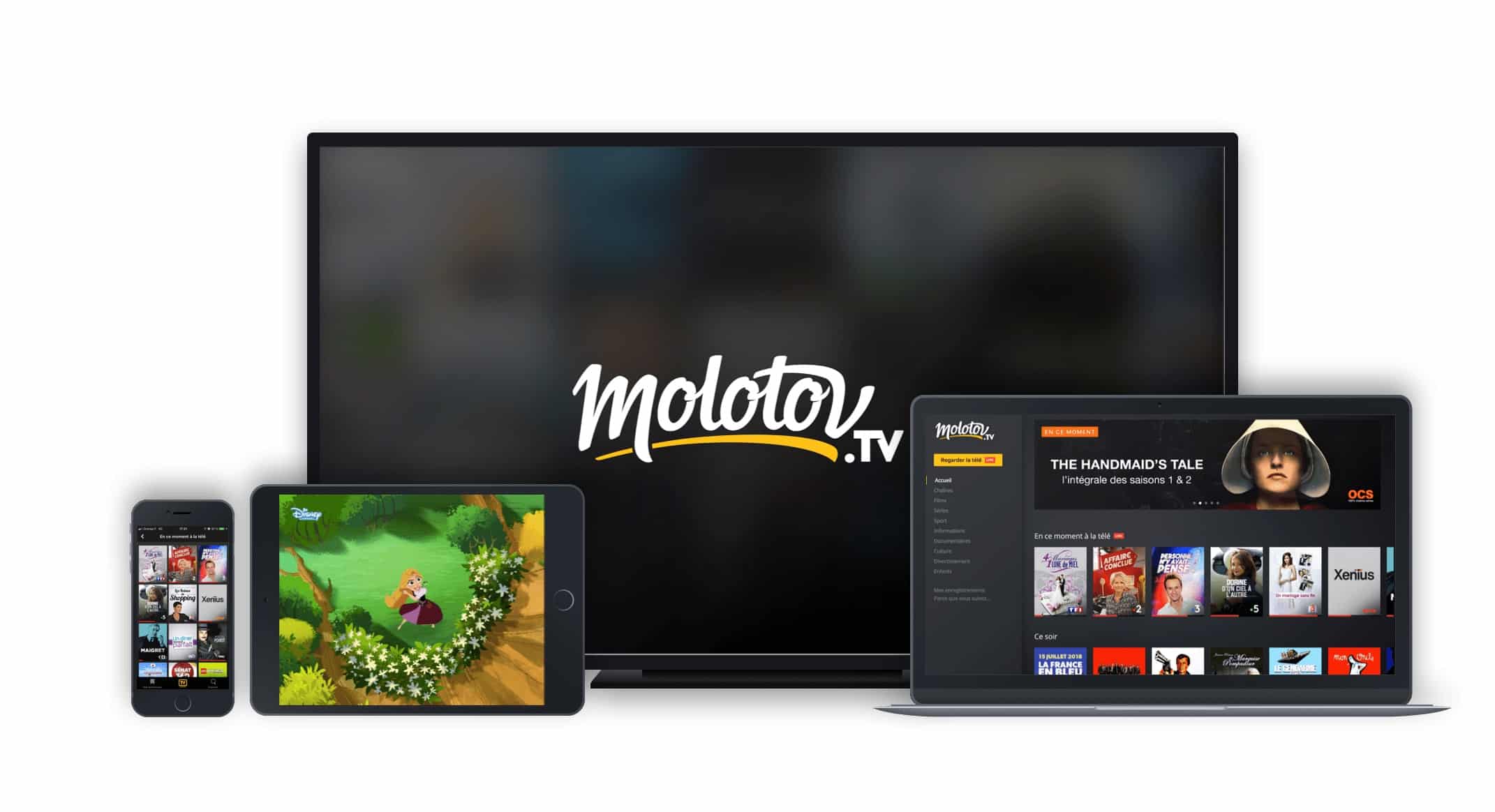 photo montrant l'application Molotov sur différents supports (télé, tablette, ordi...)