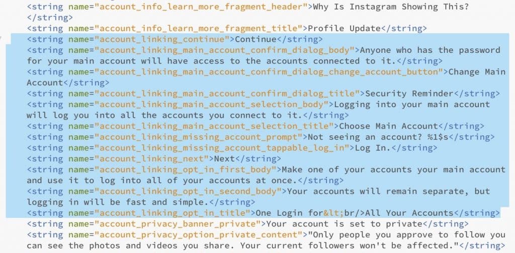 Extrait du code où la fonctionnalité Instagram Login est présentée. Crédit : TechCrunch