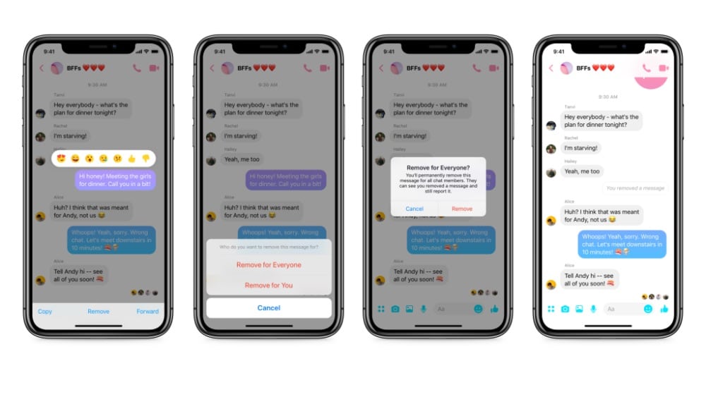 Messenger donne un délai de 10 minutes aux utilisateurs pour supprimer un message d'une conversation