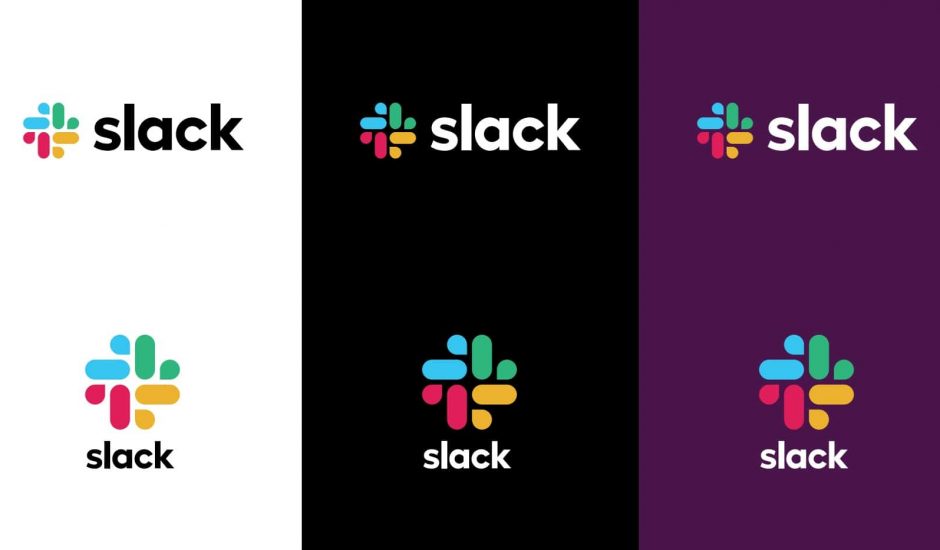 Le nouveau logo de Slack avec les fonds traditionnels.