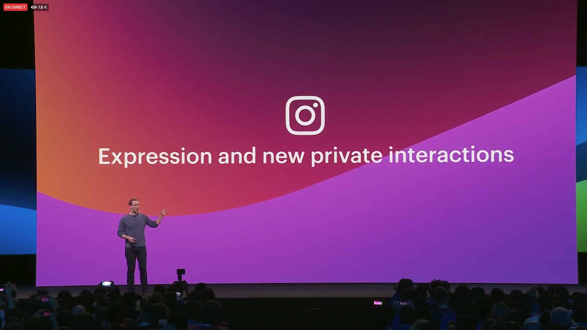 Mark Zuckerberg sur scène pendant le F8 pour parler vie privée sur Instagram