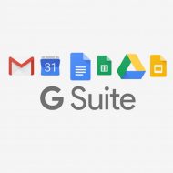 Logo de G Suite accompagné des icones de Gmail, Google Calendar, Dos, Sheet, Drive, et Slides.