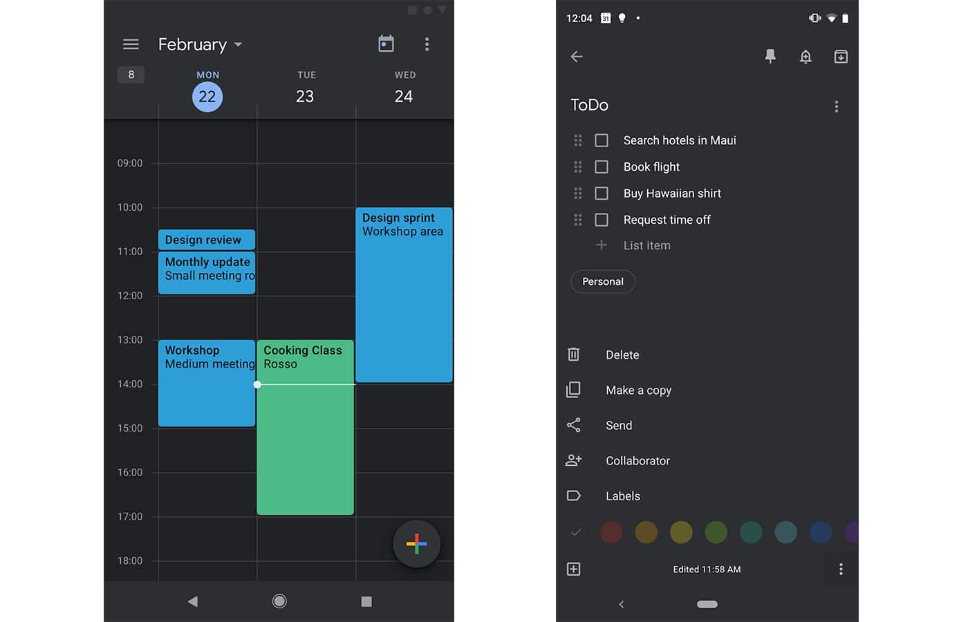 Google importe le dark mode à Keep et Calendar