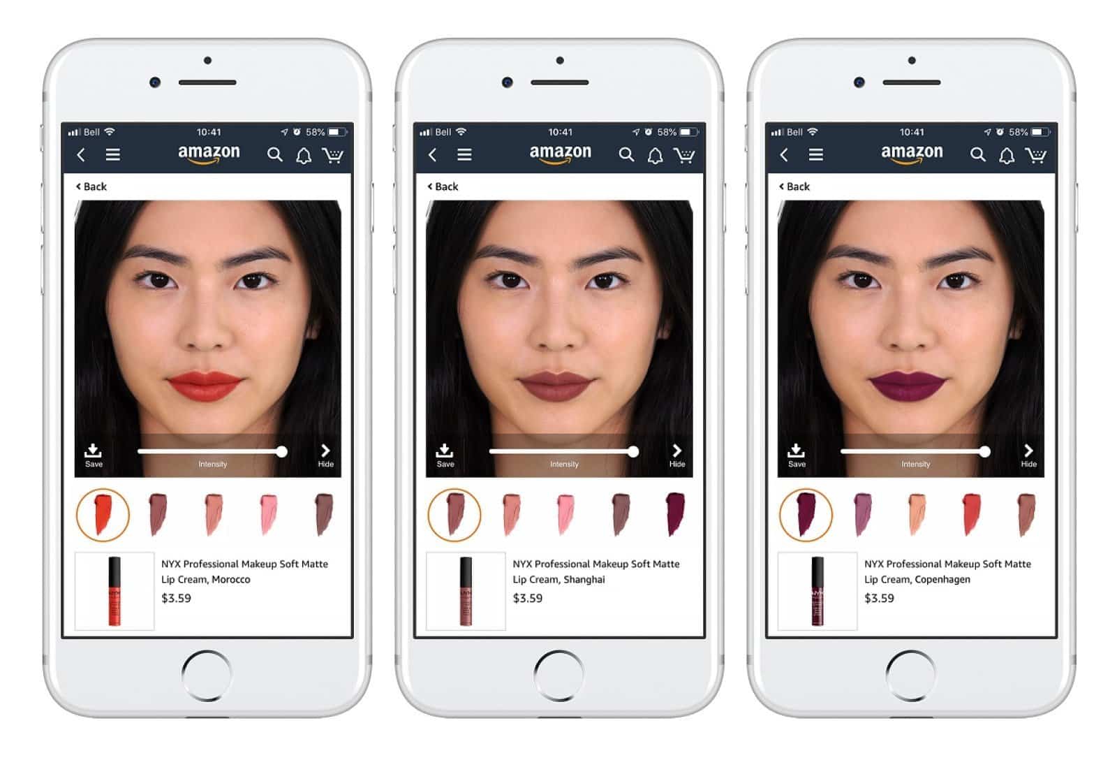 Aperçu de l'essai virtuel de maquillage via Amazon
