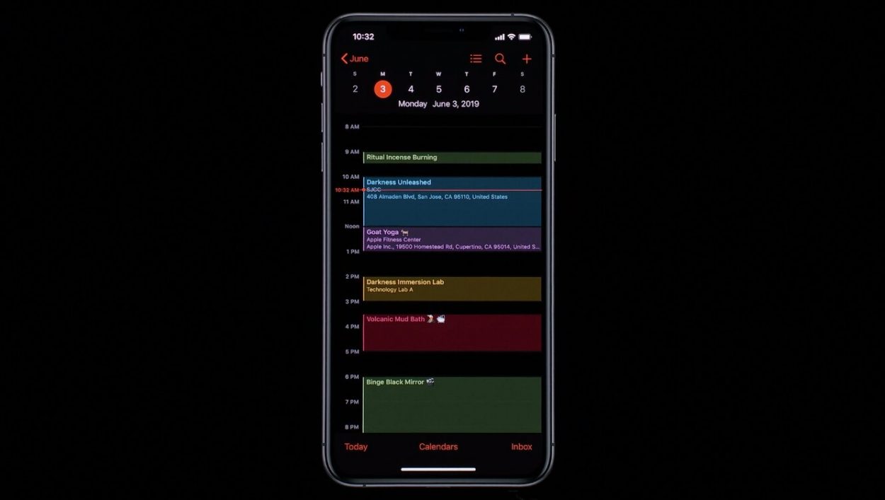 Le dark mode sur iOS 13 présenté à la WWDC 2019 par Apple.
