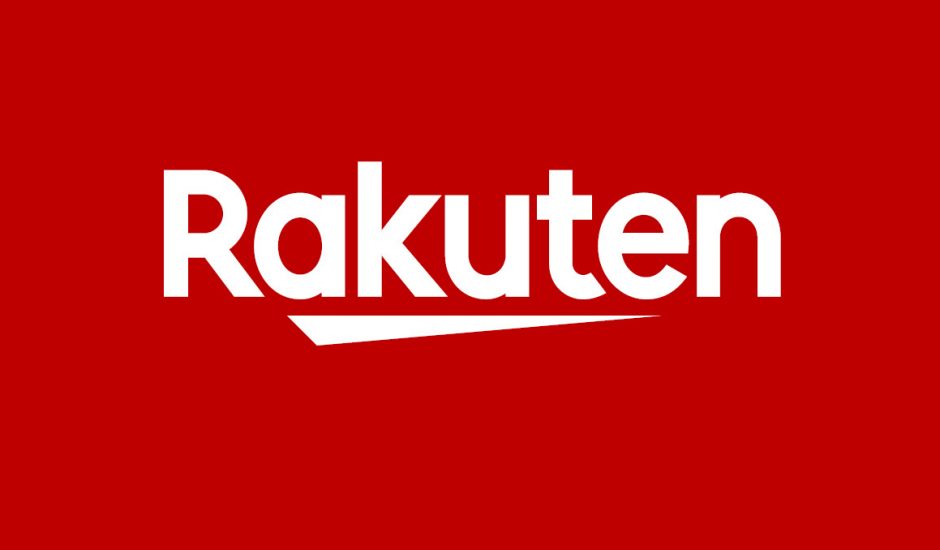 Le logo de Rakuten blanc sur fond rouge