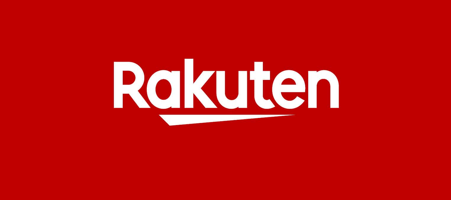 Le logo de Rakuten blanc sur fond rouge