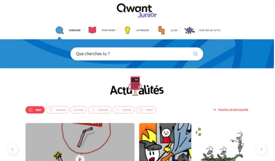 La nouvelle page de Qwant Junior