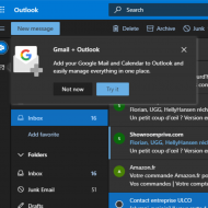 Message proposant l'intégration de Gmail dans Outlook