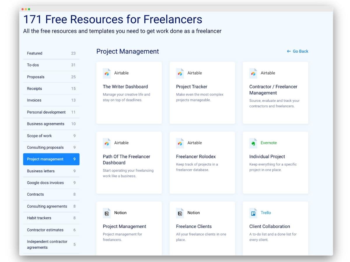 templates et ressources gratuits pour les freelances