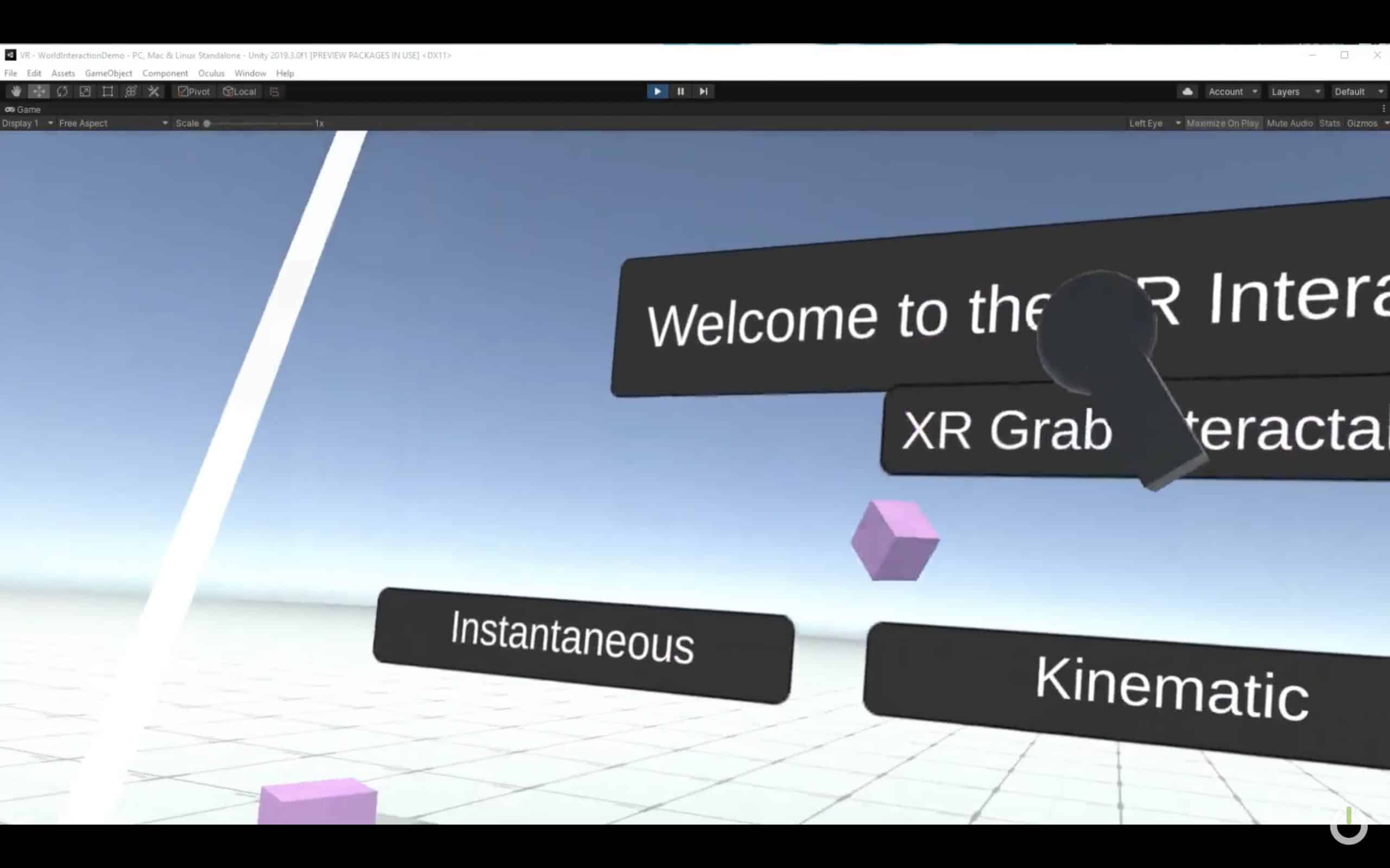 Capture d'écran de la vidéo de présentation des interactions de Unity