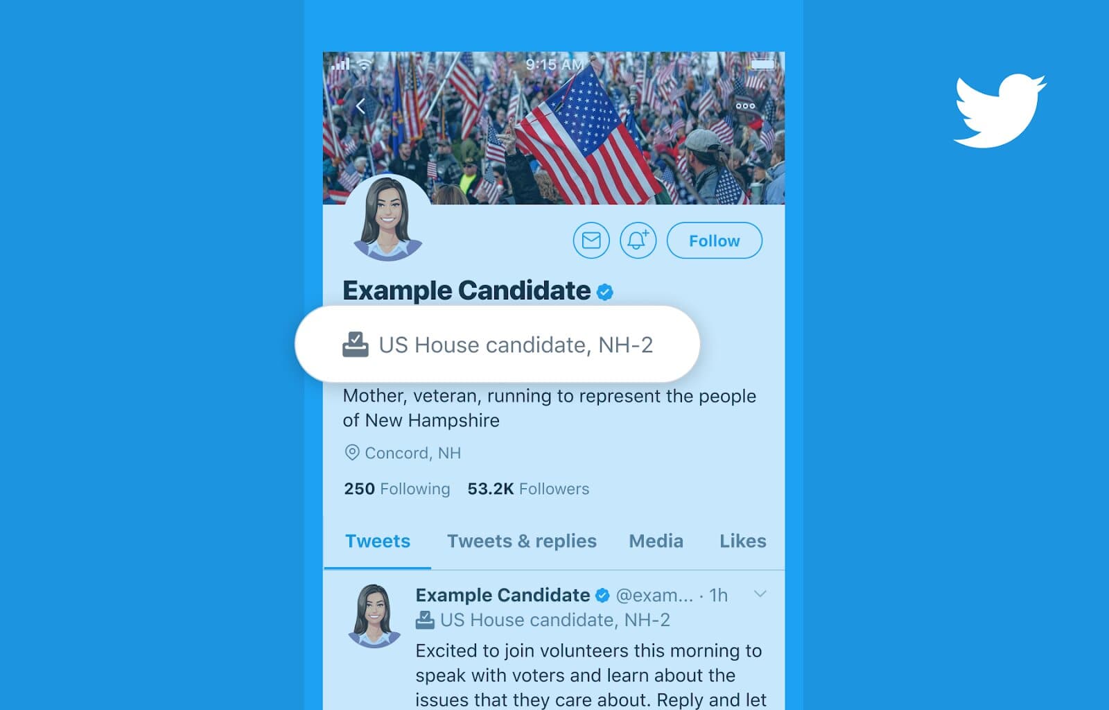 Exemple d'étiquette permettant d'identifier une personnalité politique sur Twitter