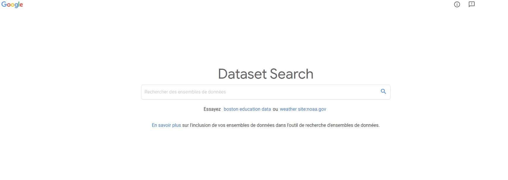 Impr. écran du moteur de recherche data de Google