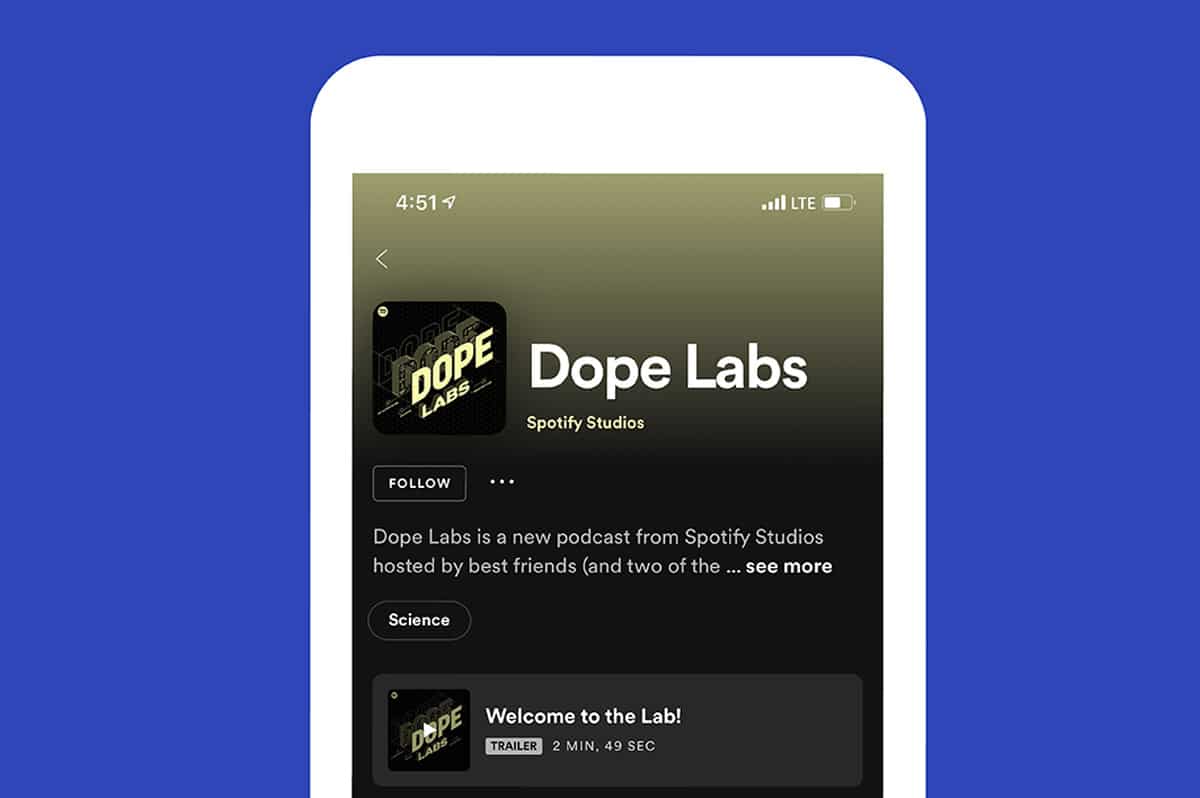 Spotify : la nouvelle interface des pages podcast.