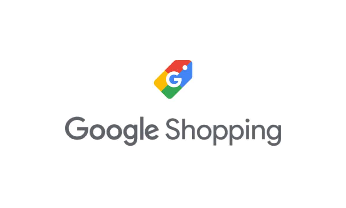 Le logo Google Shopping sur un fond blanc.