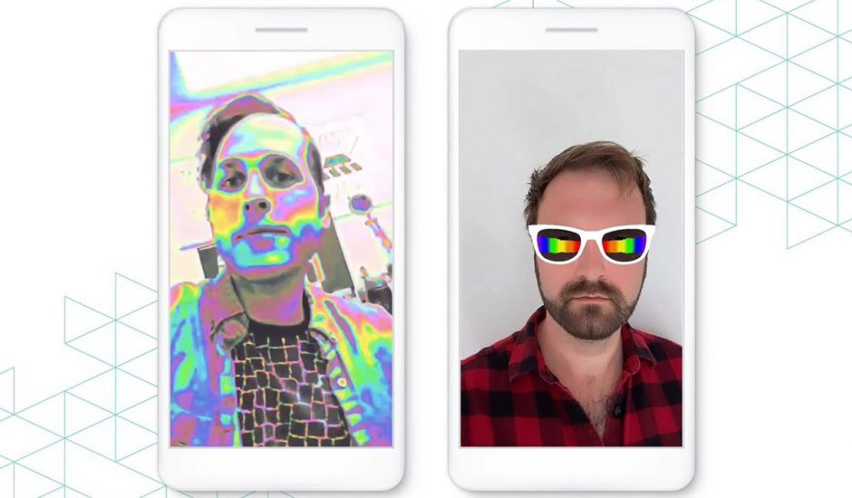 Deux smartphones affichant des filtres Instagram réactifs à la musique.