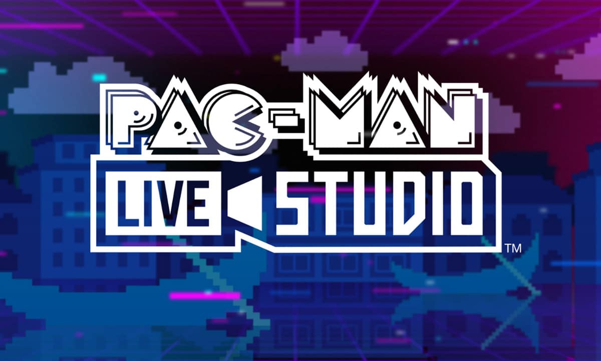 Le logo "Pac-Man Live Studio" sur un fond coloré violet et bleu.
