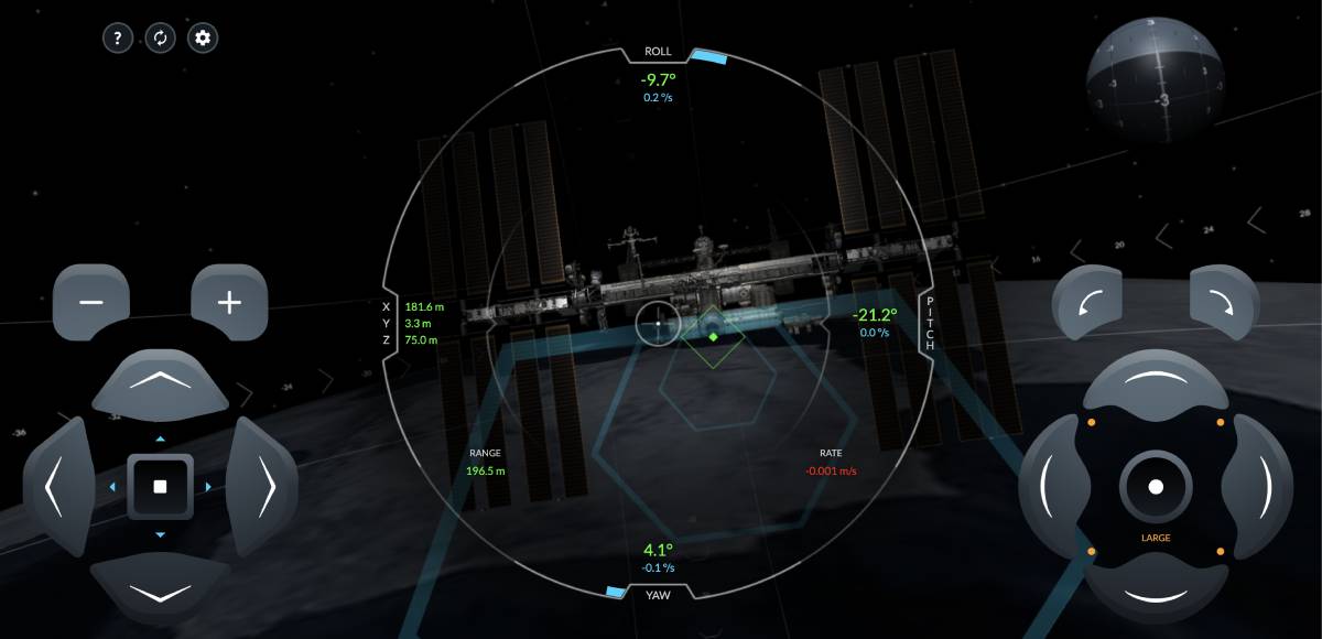 Capture d'écran du simulateur de SpaceX dans laquelle la capsule Crew Dragon tente de s'amarrer à l'ISS.