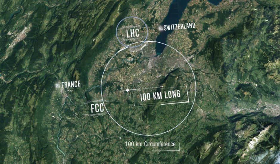 Image représentant la taille envisagée par le CERN pour le FCC