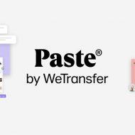 Le logo "Pastet by WeTransfer" avec des captures d'écran du logiciel.