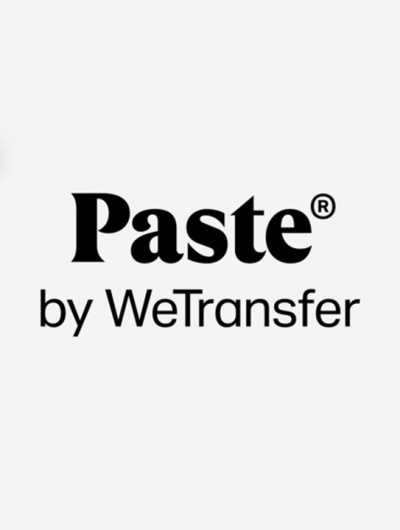 Le logo "Pastet by WeTransfer" avec des captures d'écran du logiciel.