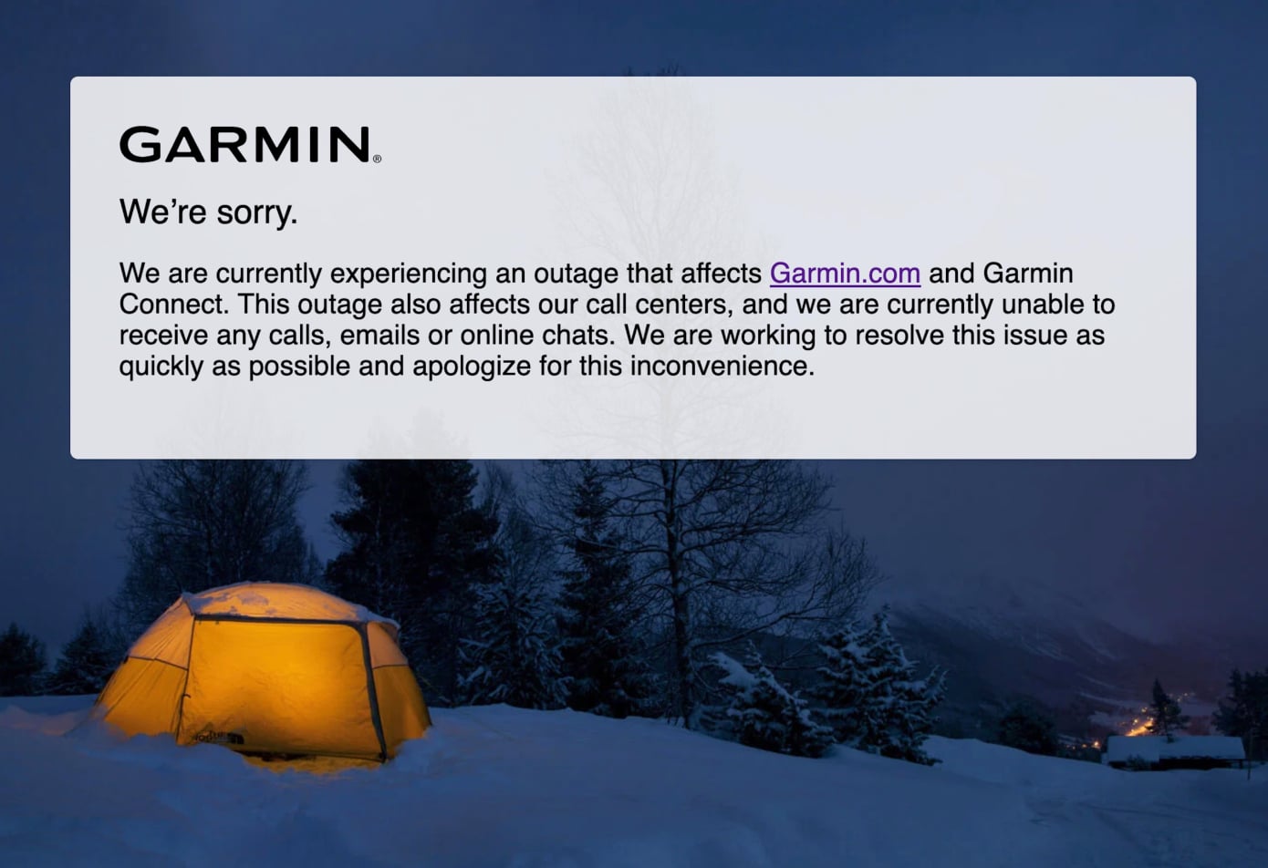 La page d'accueil de Garmin