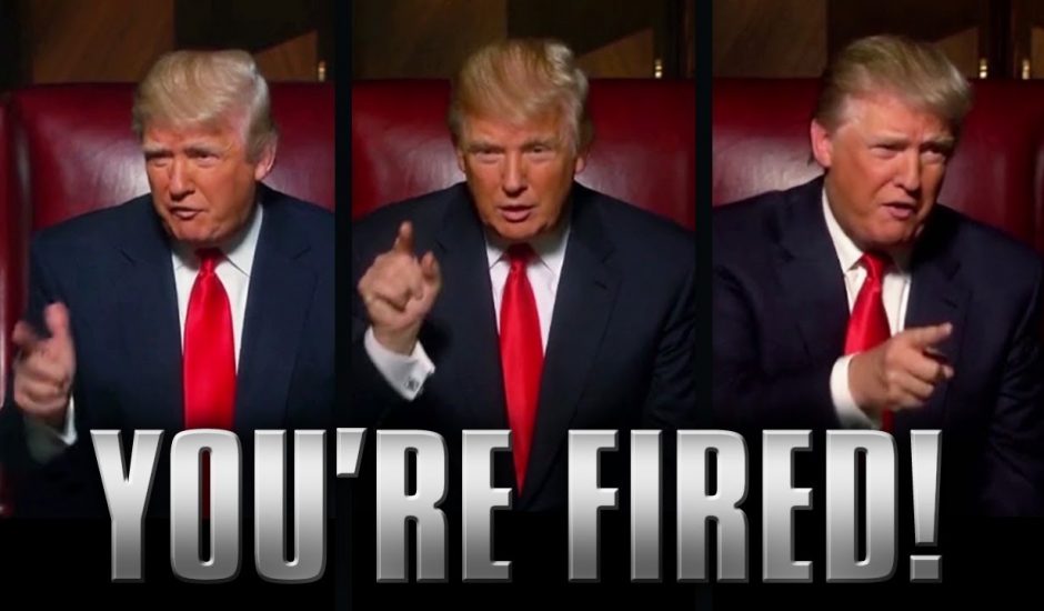 Montage présentant Donald Trump avec le message "you're fired"