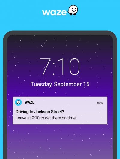 Une notification de l'application Waze sur un smartphone.