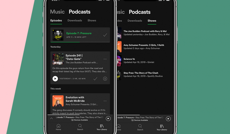 Capture d'écran de la section podcast dans Spotify