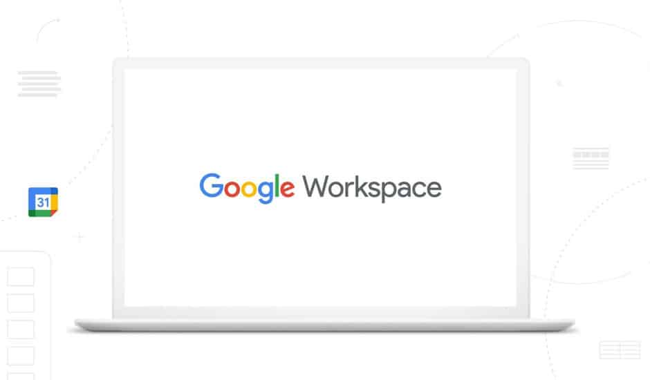 Le logo Google Workspace sur un ordinateur blanc.