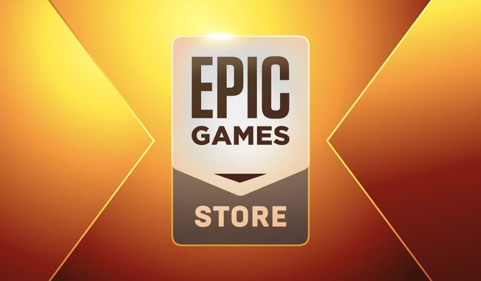 Le logo Epic Games Store sur un fond doré.