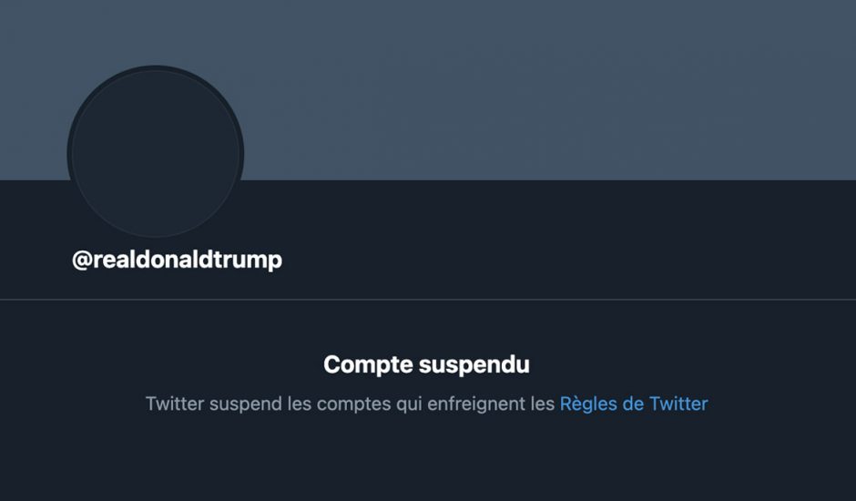 Capture d'écran du compte Twitter suspendu de Donald Trump.