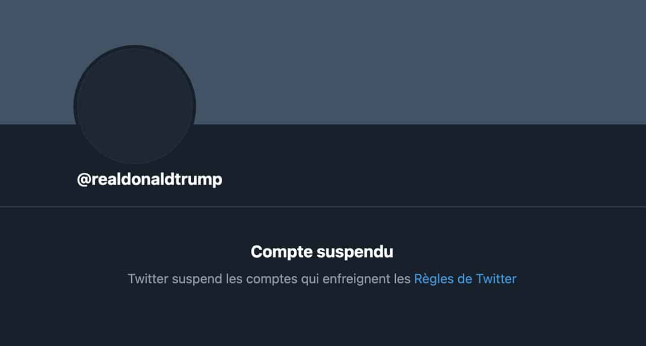 Capture d'écran du compte Twitter suspendu de Donald Trump.