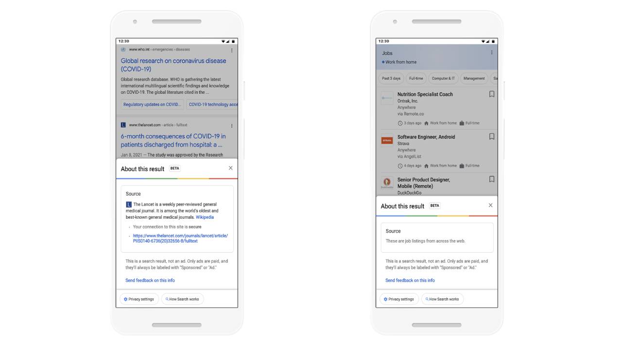 Deux captures d'écran montrant comment fonctionne le nouvel outil de Google.