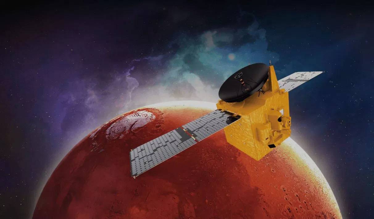 La sonde Hope en train d'orbiter autour de Mars.